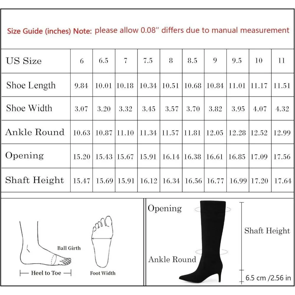 Women's Black Tall Boots Pointed Toe Kitten Heel Side Zipper Knee High Boots